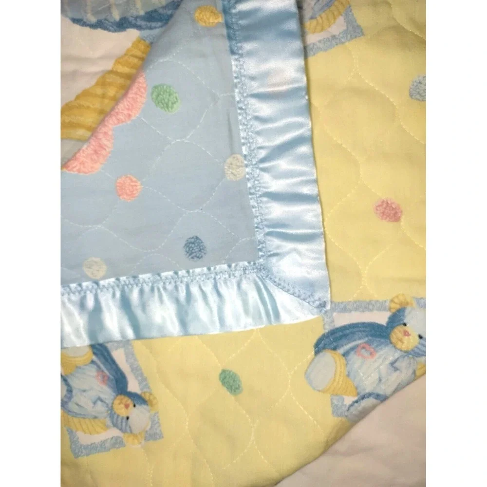 Blue Bear Bunny Dog Stuffed Animal Baby Crib Quilt Blanket Daisy Kingdom Yellow‎